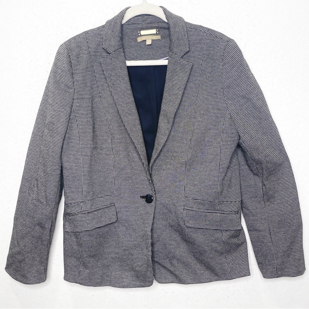Talbots Houndstooth Fabric Knit In Italy Blazer Size 12 Classic Preppy
